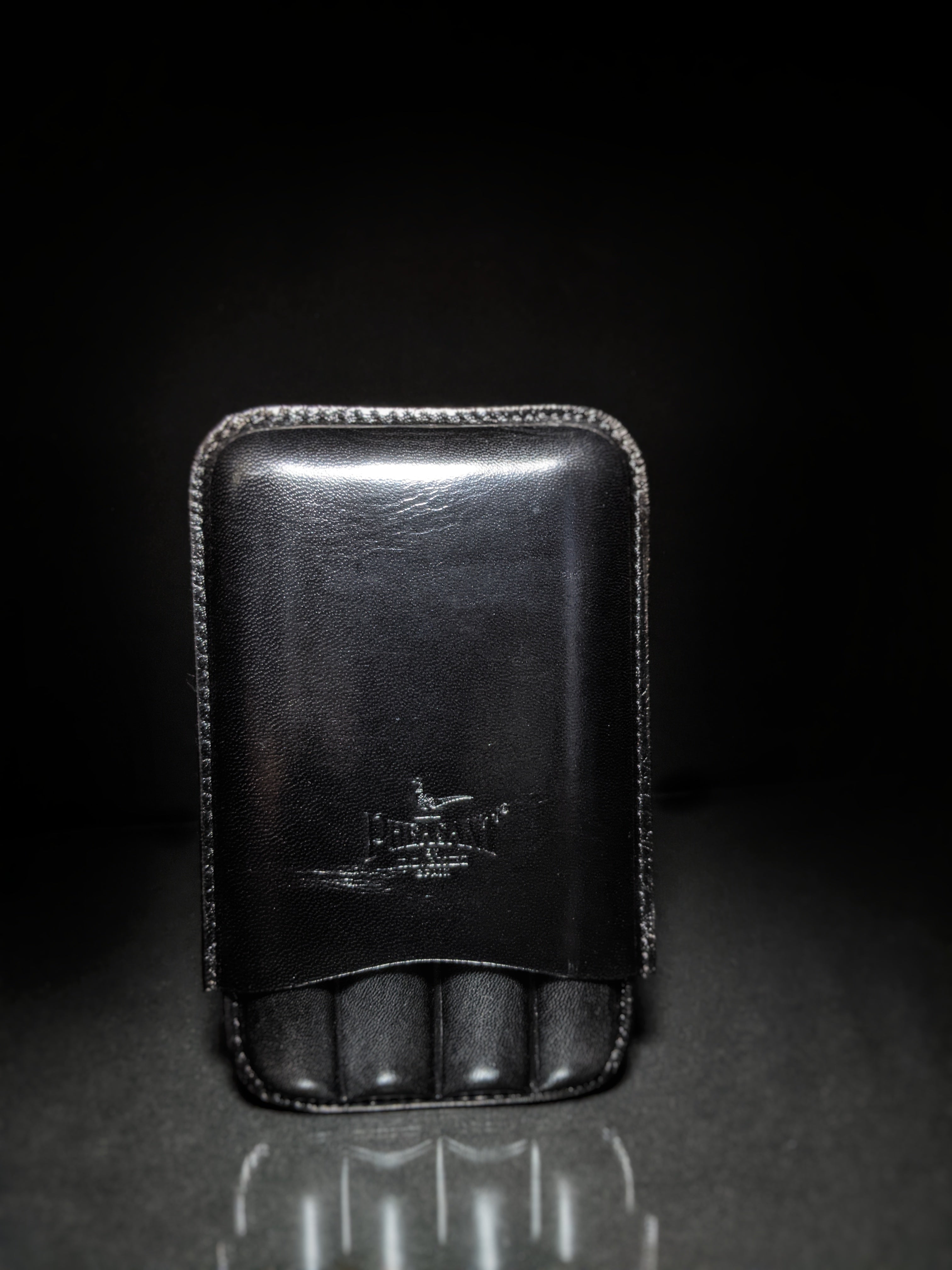 Pheasant Black Cabra Leather Cigar Holder Case