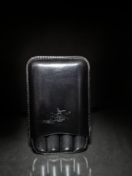 Pheasant Black Cabra Leather Cigar Holder Case