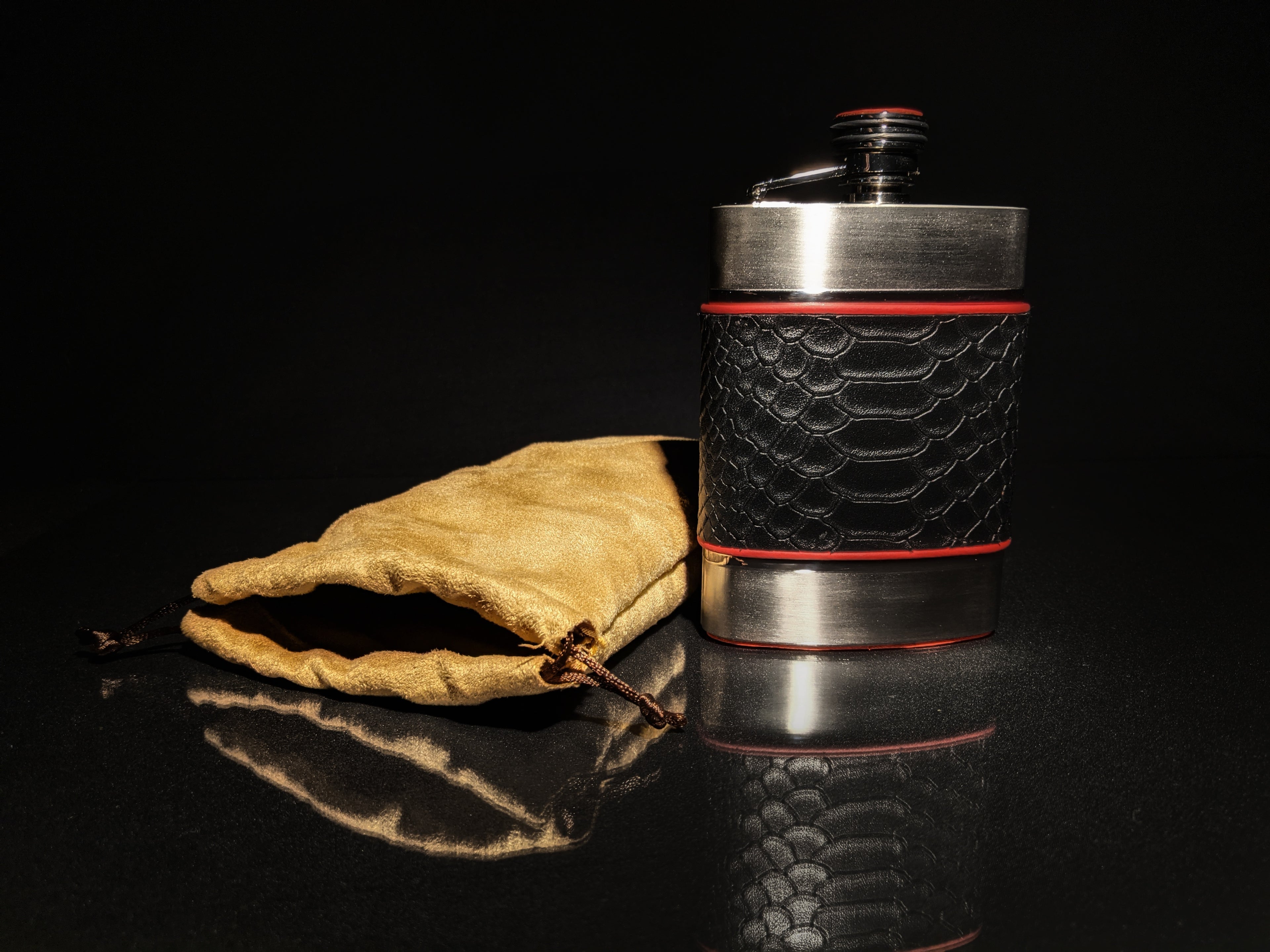 Brizard and Co. The 6 oz Flask - Black Python Leather and Racing Red