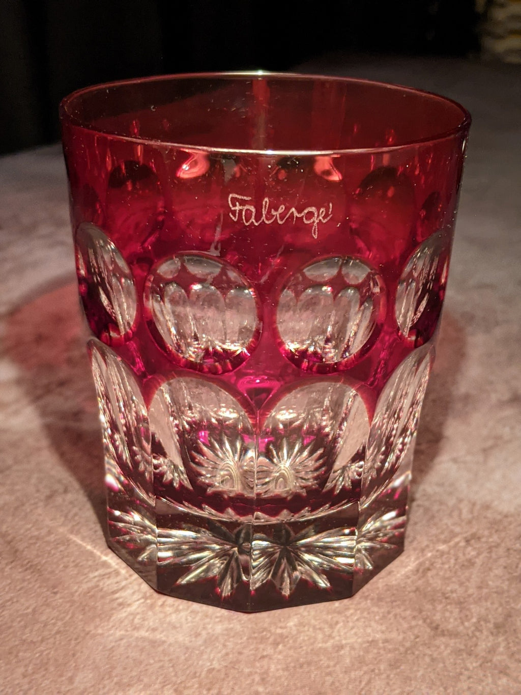 Faberge Crystal Colored Whiskey Glasses Set of 4 NIB
