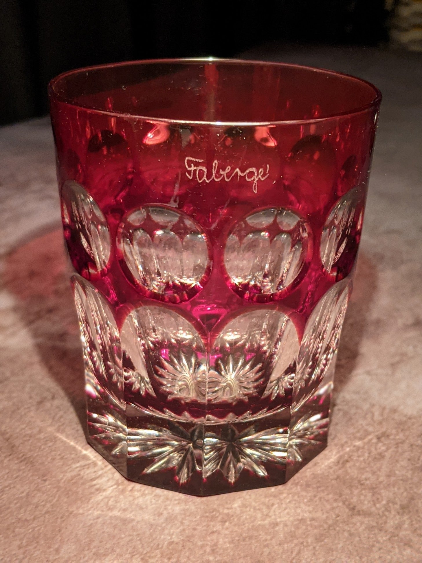 Faberge Crystal Colored Whiskey Glasses Set of 4 NIB