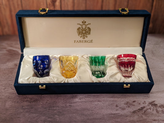 Faberge Crystal Colored Shot Glasses NIB