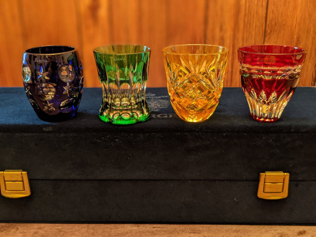 Faberge Crystal Colored Shot Glasses NIB