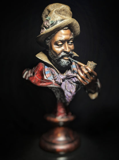aly matthews bronze pipe smoker sculpture