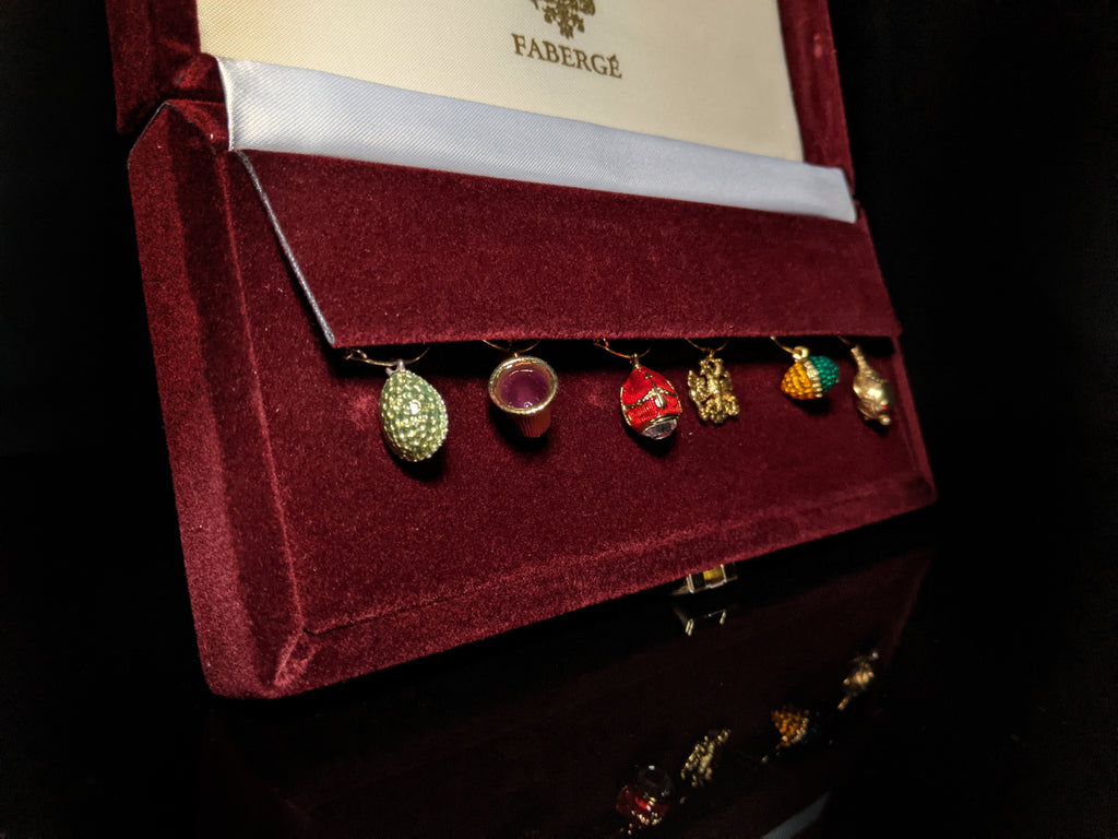 Fabergé Crystal Glass Charms — Set of 6 in Original Velvet Box