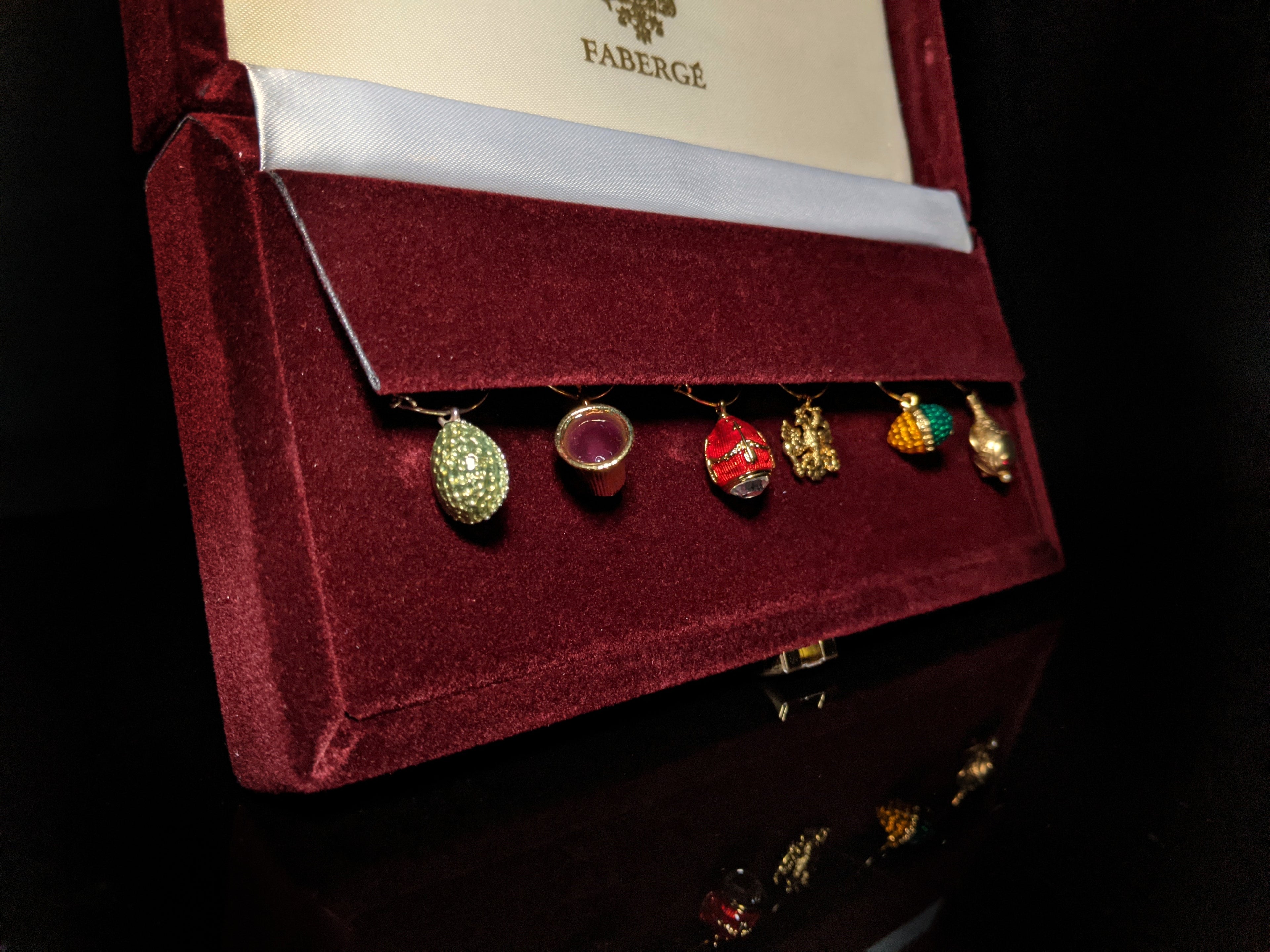Fabergé Crystal Glass Charms — Set of 6 in Original Velvet Box