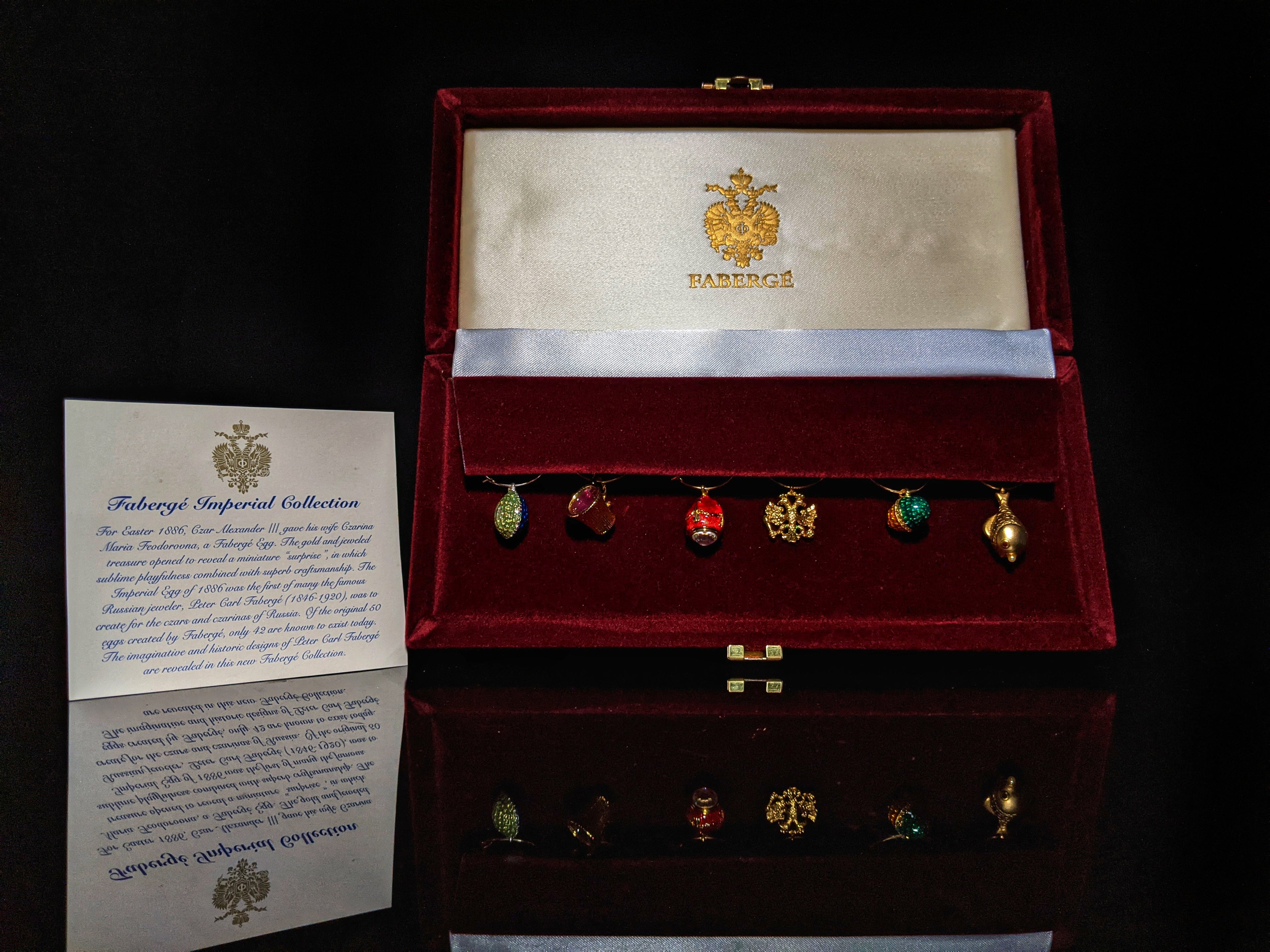 Fabergé Crystal Glass Charms — Set of 6 in Original Velvet Box