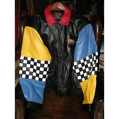 custom checkered colored  leather jacket new