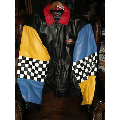 custom checkered colored  leather jacket new