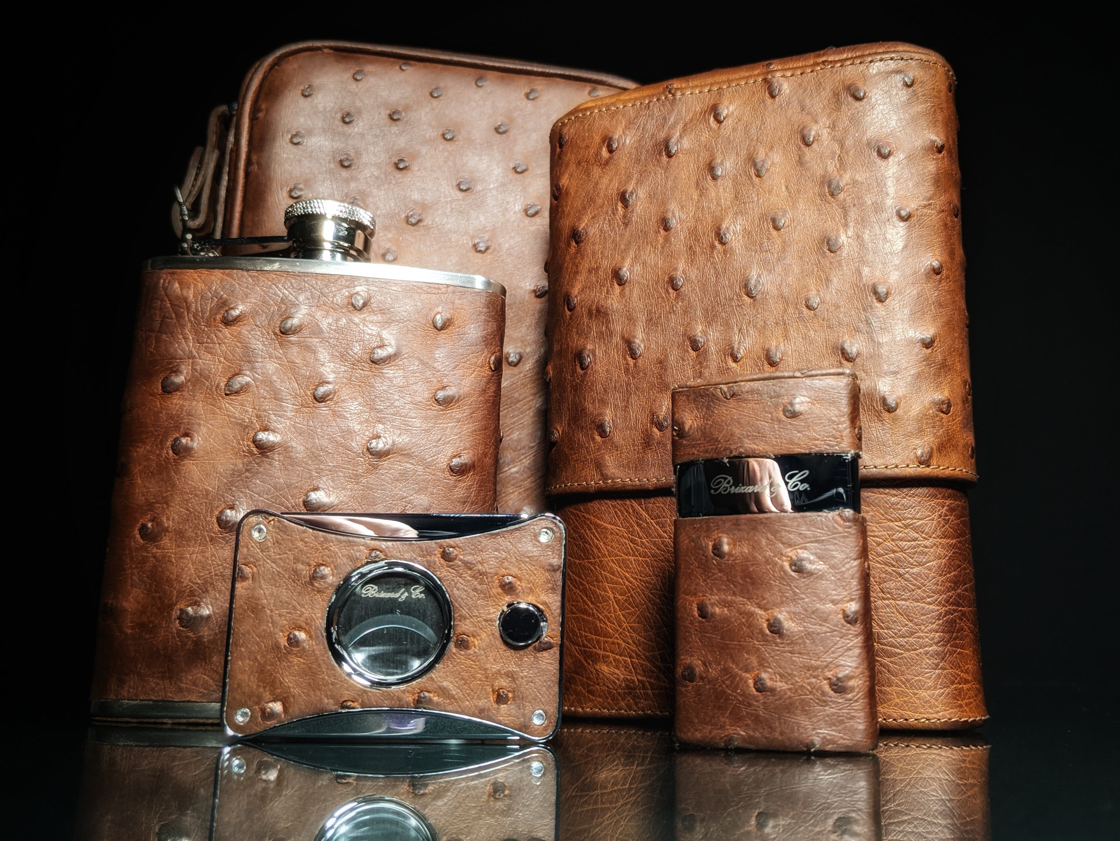 Brizard and Co Havana Traveler in Genuine Saddle Ostrich with Cutter and Lighter