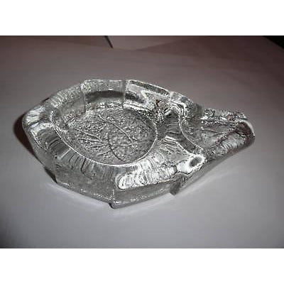 clear glass ashtray in shape of tobacco leaf preowned