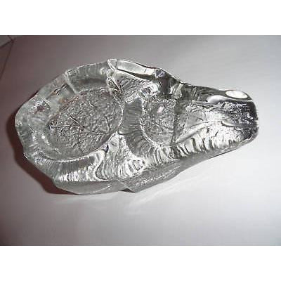clear glass ashtray in shape of tobacco leaf preowned