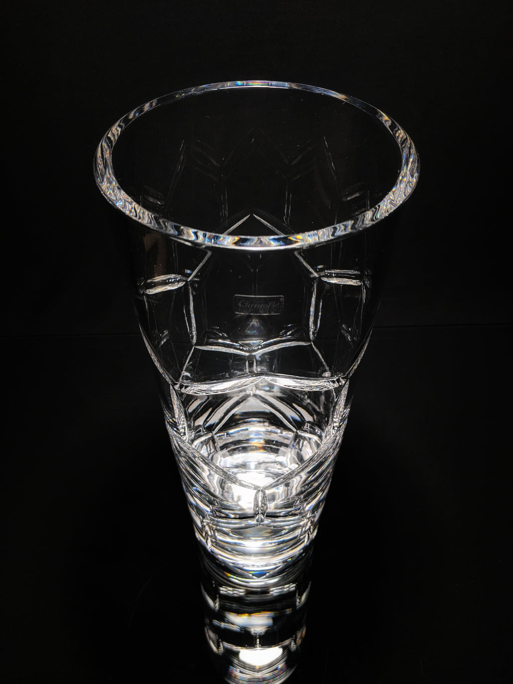 Christofle Madison Clear Crystal Tall Vase 16" H NIB