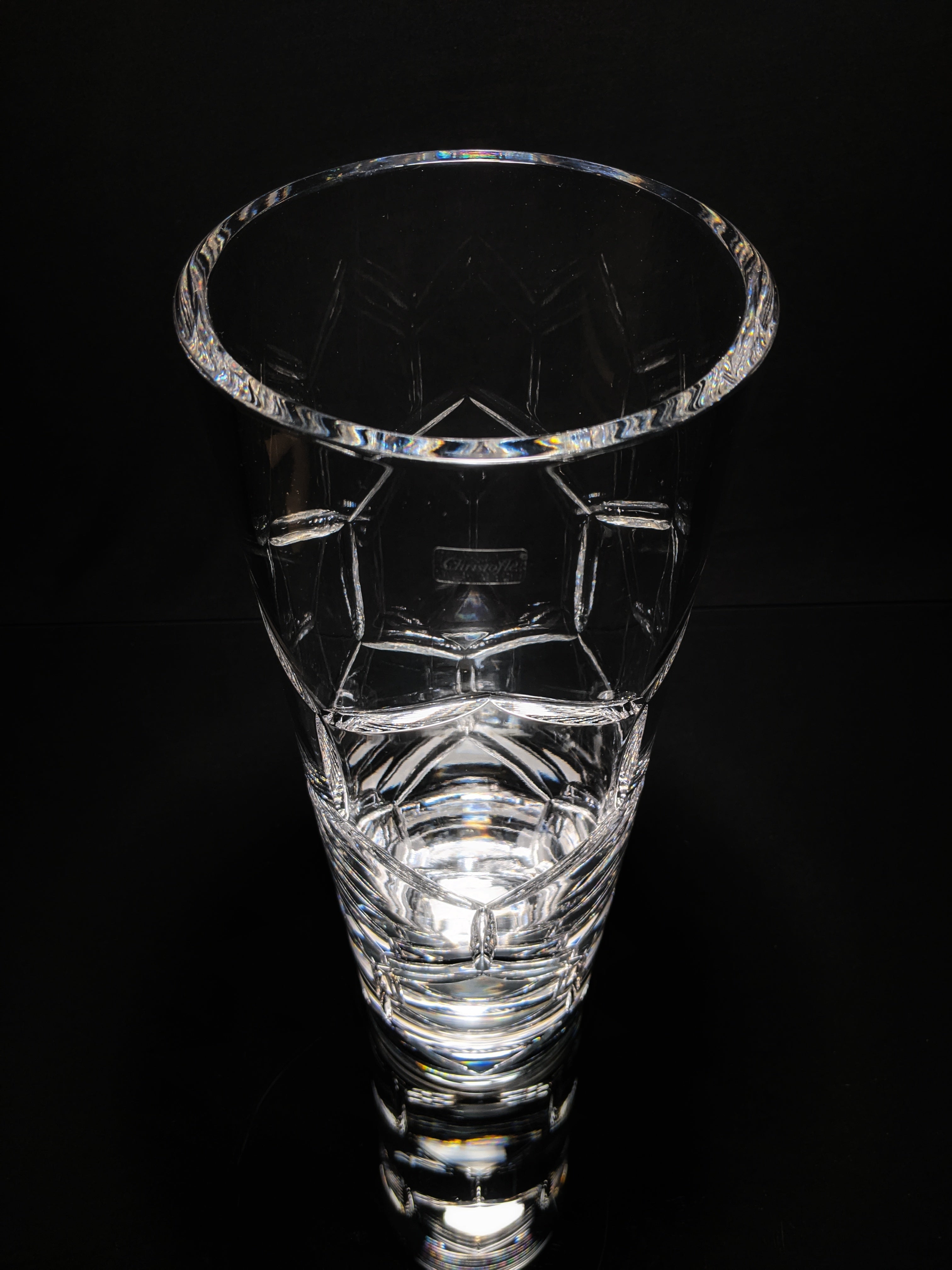 Christofle Madison Clear Crystal Tall Vase 16" H NIB
