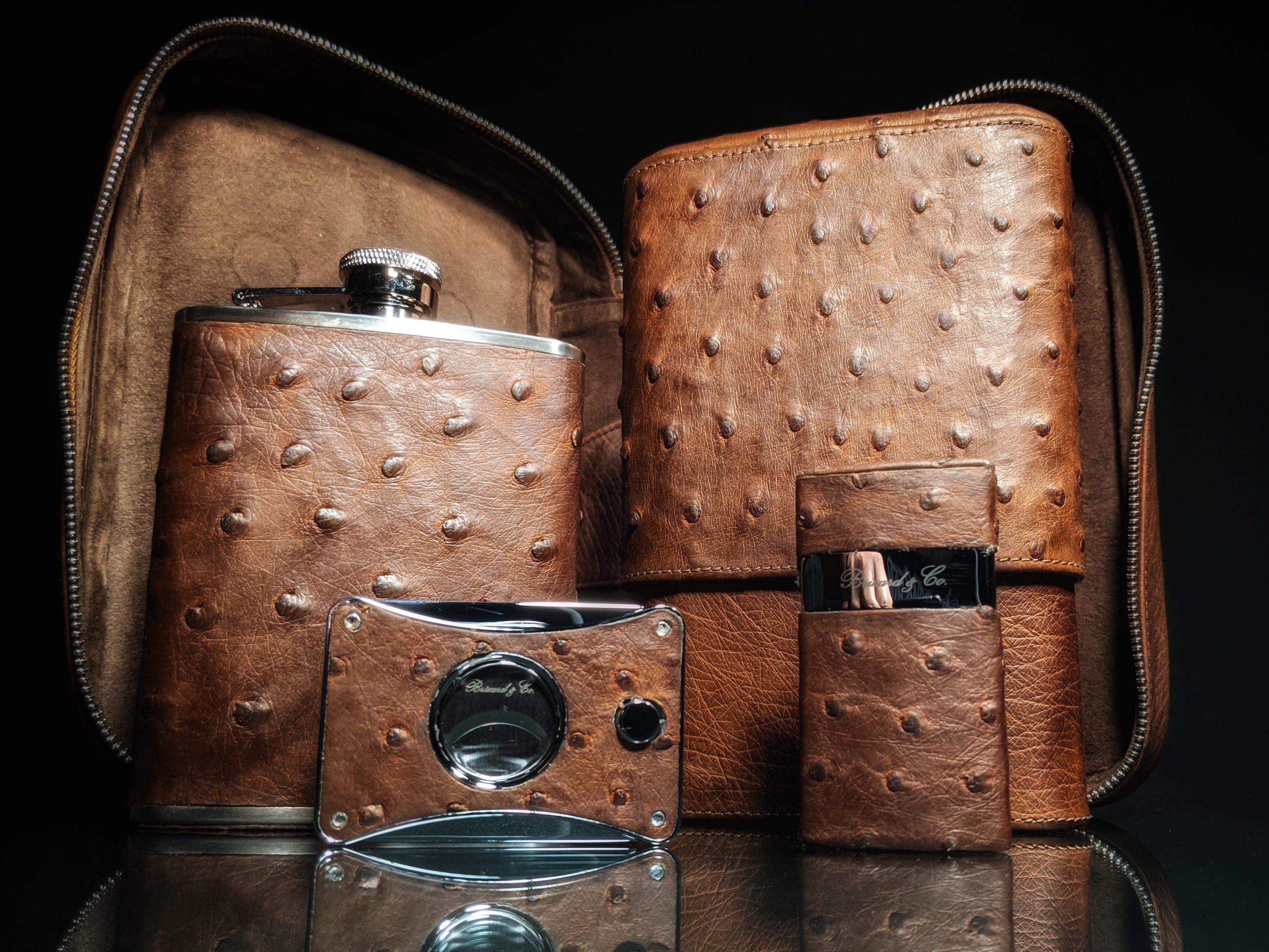 Brizard and Co Havana Traveler in Genuine Saddle Ostrich with Cutter and Lighter