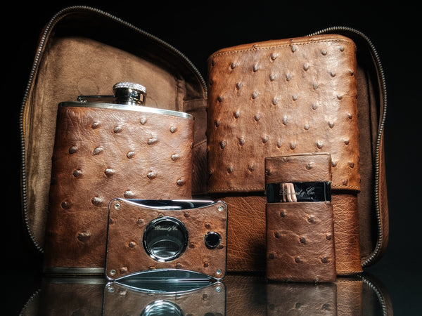 Brizard and Co Havana Traveler in Genuine Saddle Ostrich with Cutter and Lighter