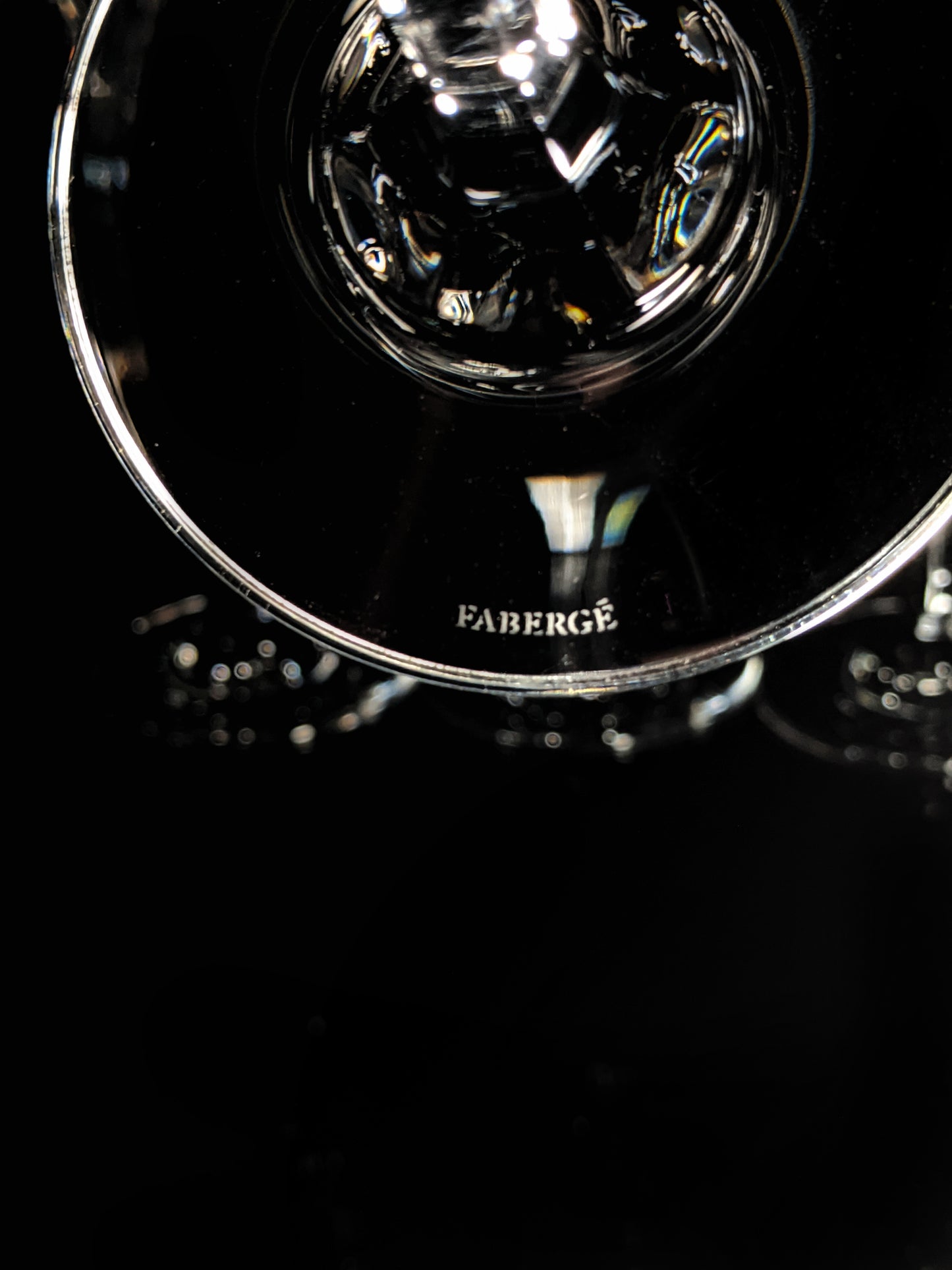 Faberge Crown Clear Cut Crystal Champagne Flutes Set of 6 NIB