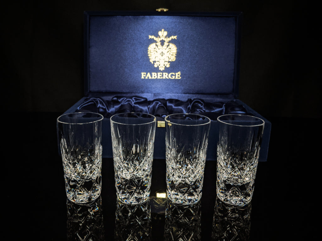 Faberge Vodka Clear Crystal Shot Glasses  Set of 4 NIB