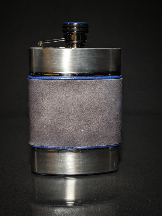 Brizard and Co. The 8 oz Flask -Full Grain Gray Leather and Blue Ostrich