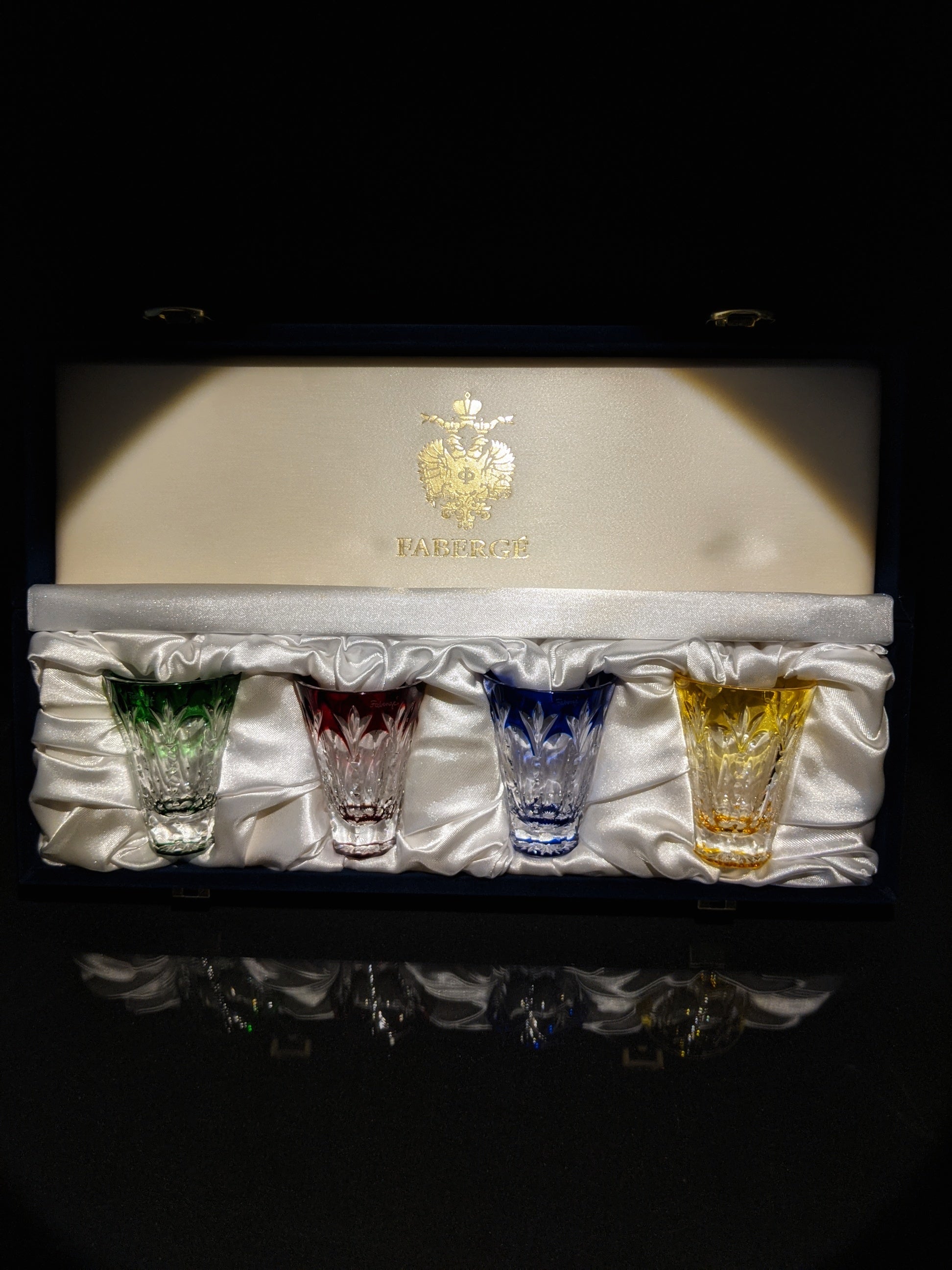 Faberge Crystal Ice Bucket with shot glasses