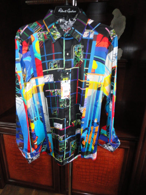 Robert Graham Blindfold Abstract Geometric Print Shirt — Medium