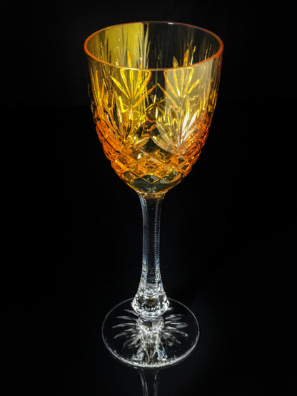 Faberge | Yellow Gold Odessa Hock Crystal Wine Glass. 8 3/8 H by 3" Rim