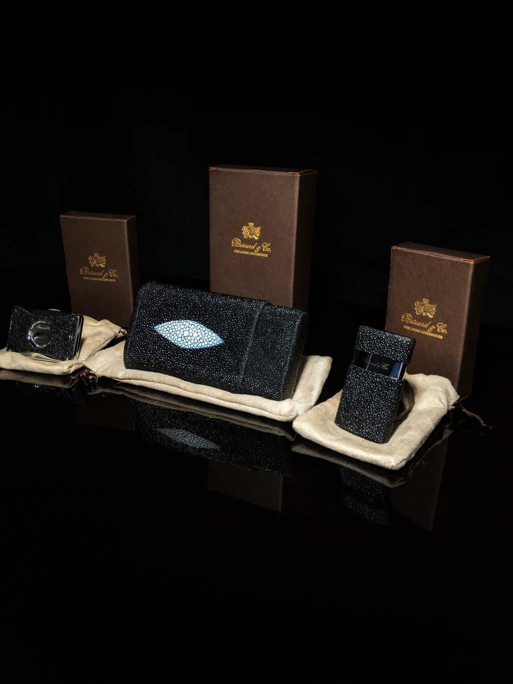 Brizard and Co. Stingray Cigar Case — with Matching Cutter & Lighter, New in Box