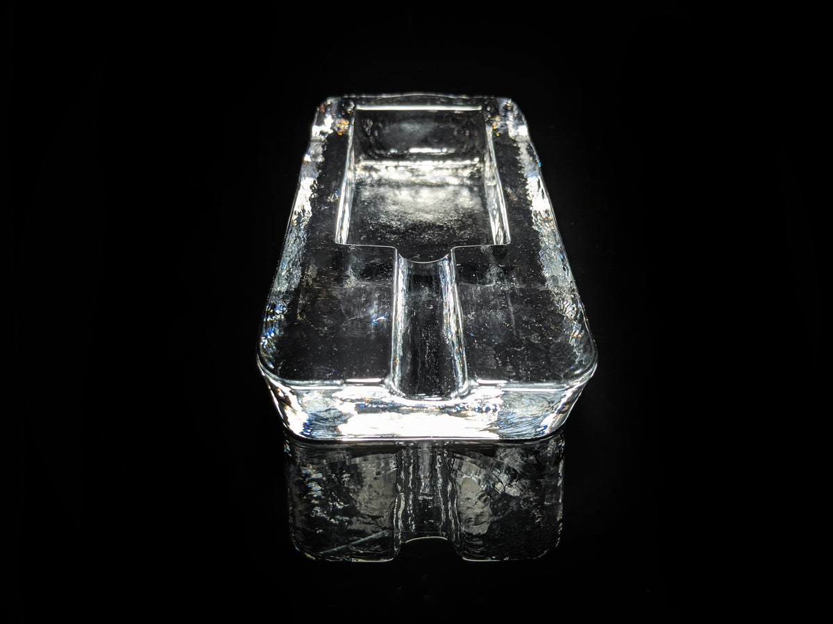Heavy Clear Glass Cigar Ashtray Measures 7.5" L x 3.5" W x 1.5" H