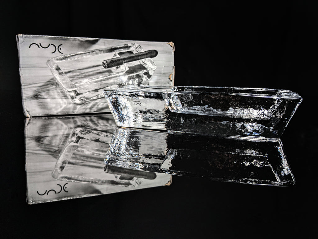 Heavy Clear Glass Cigar Ashtray Measures 7.5" L x 3.5" W x 1.5" H