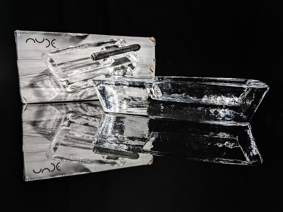 Heavy Clear Glass Cigar Ashtray Measures 7.5" L x 3.5" W x 1.5" H