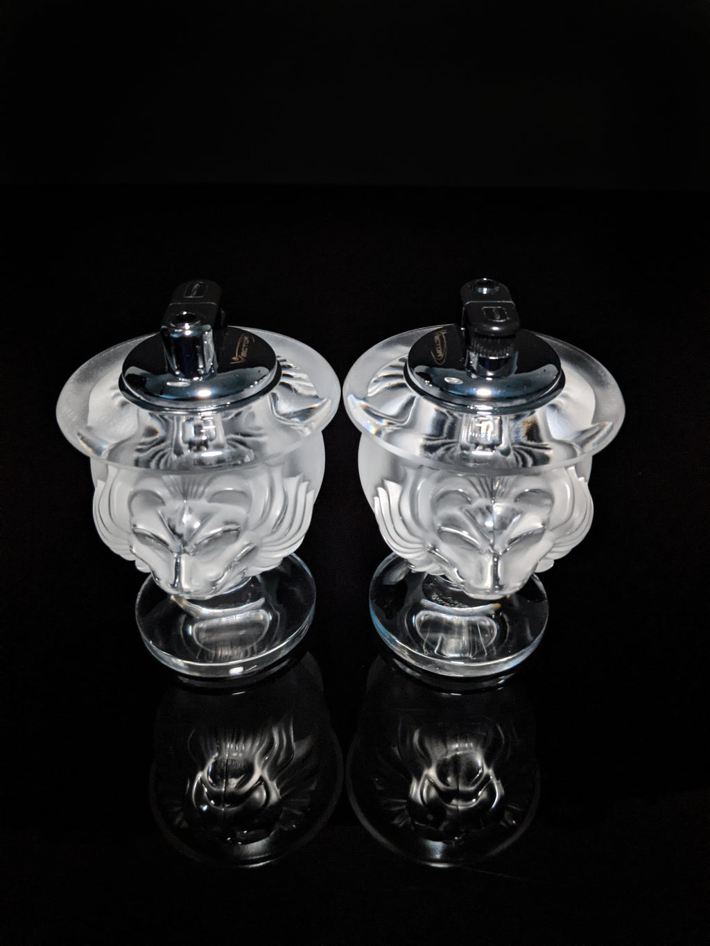 Lalique Crystal Tête de Lion Table Lighter