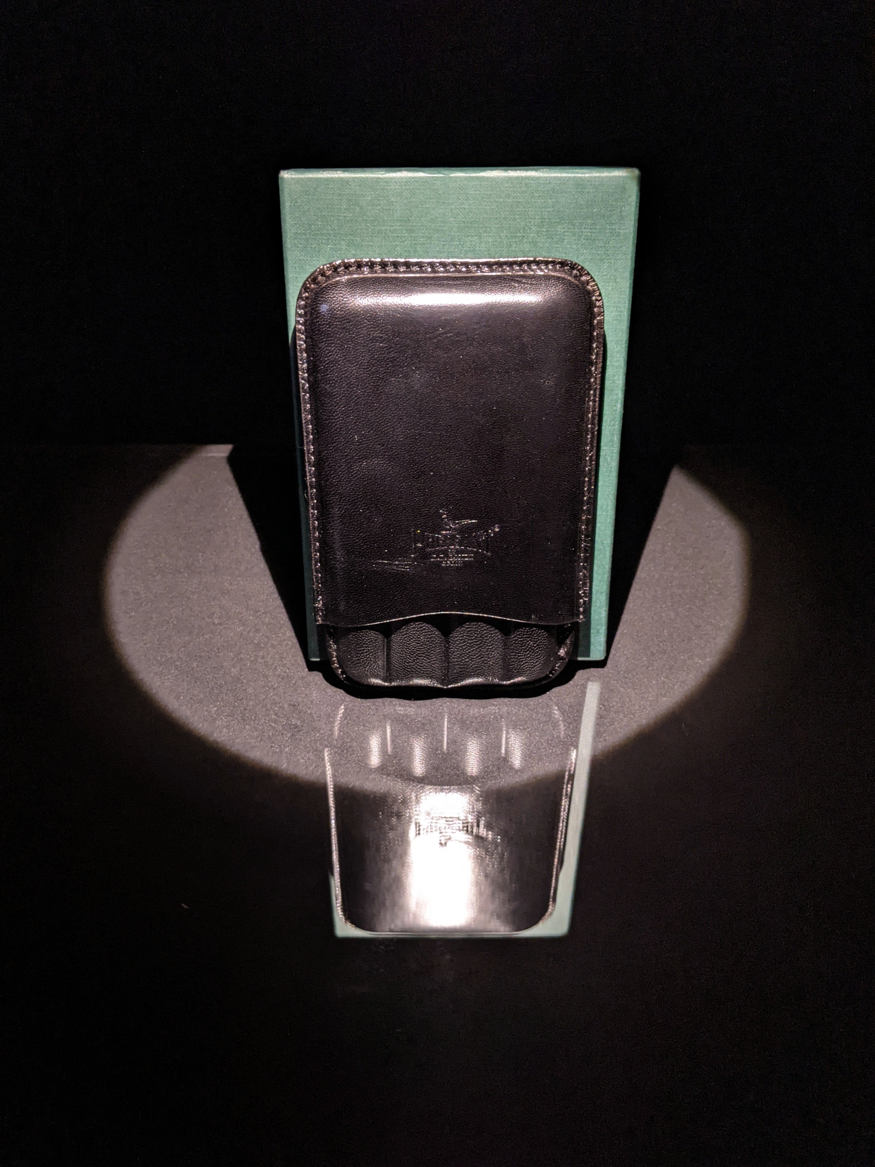 Pheasant Black Cabra Leather Cigar Holder Case