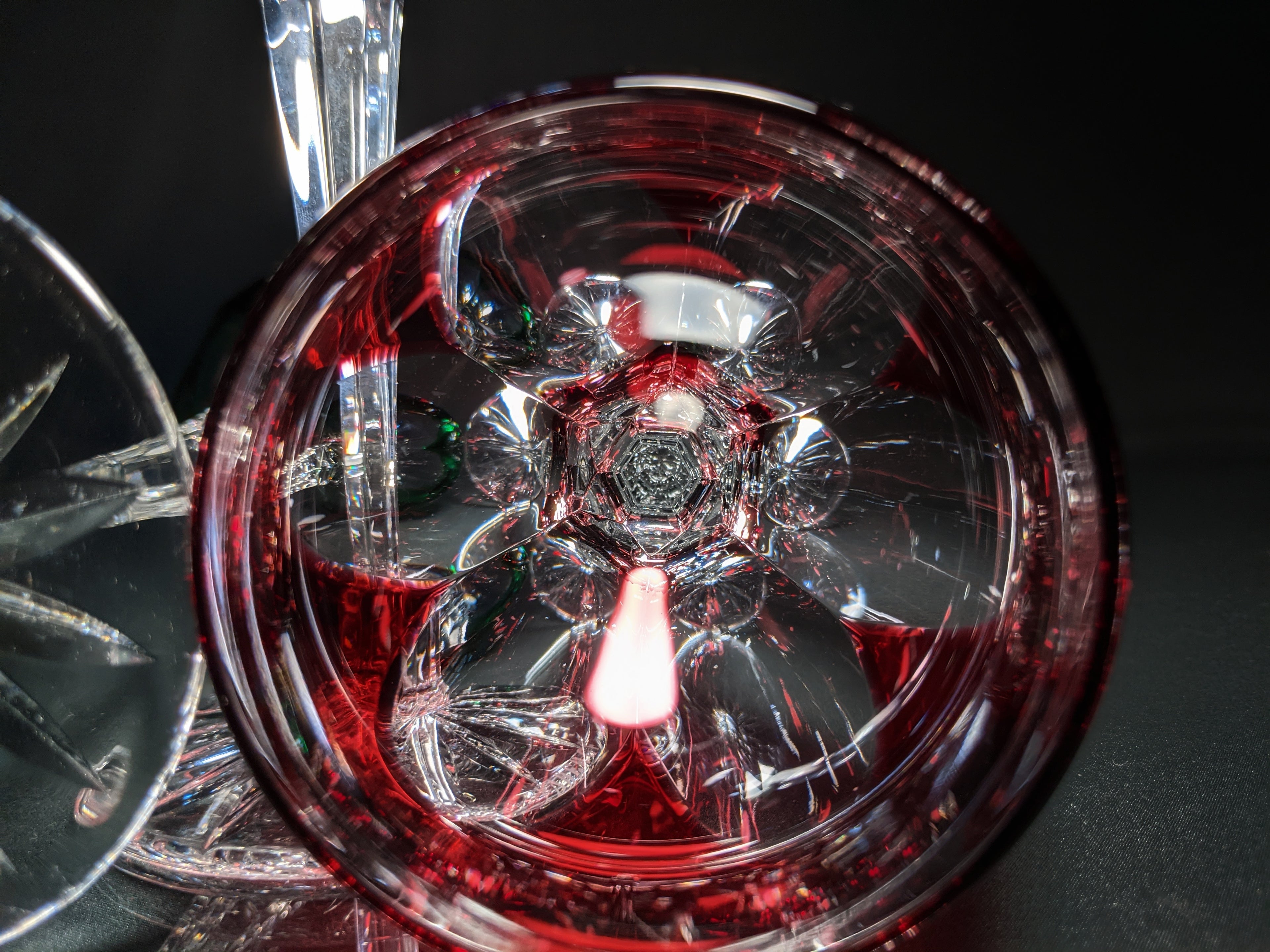 Faberge Colored Crystal Lausanne Hock Glasses. 8 1/2" H x 3 1/4" W