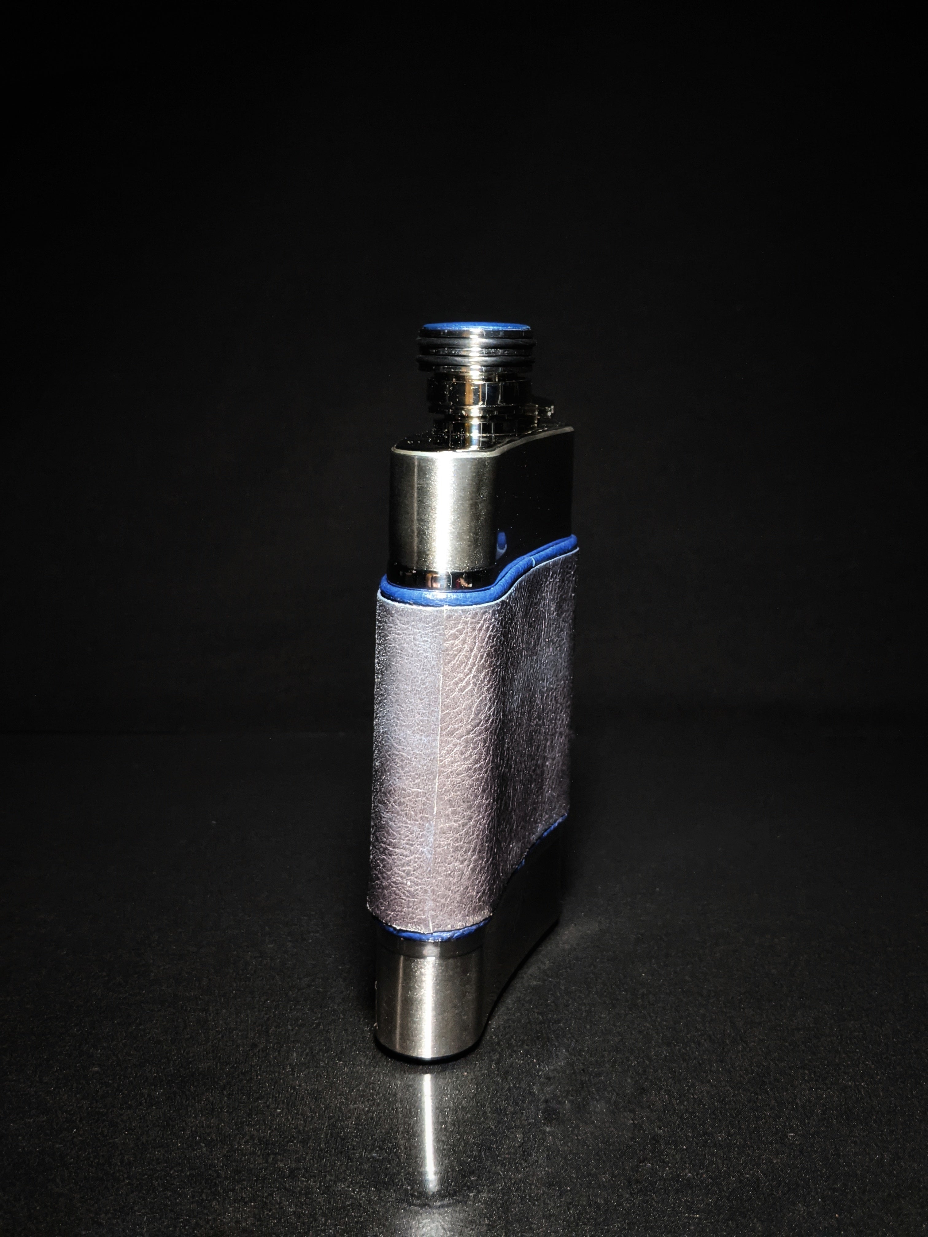 Brizard and Co. The 8 oz Flask -Full Grain Gray Leather and Blue Ostrich