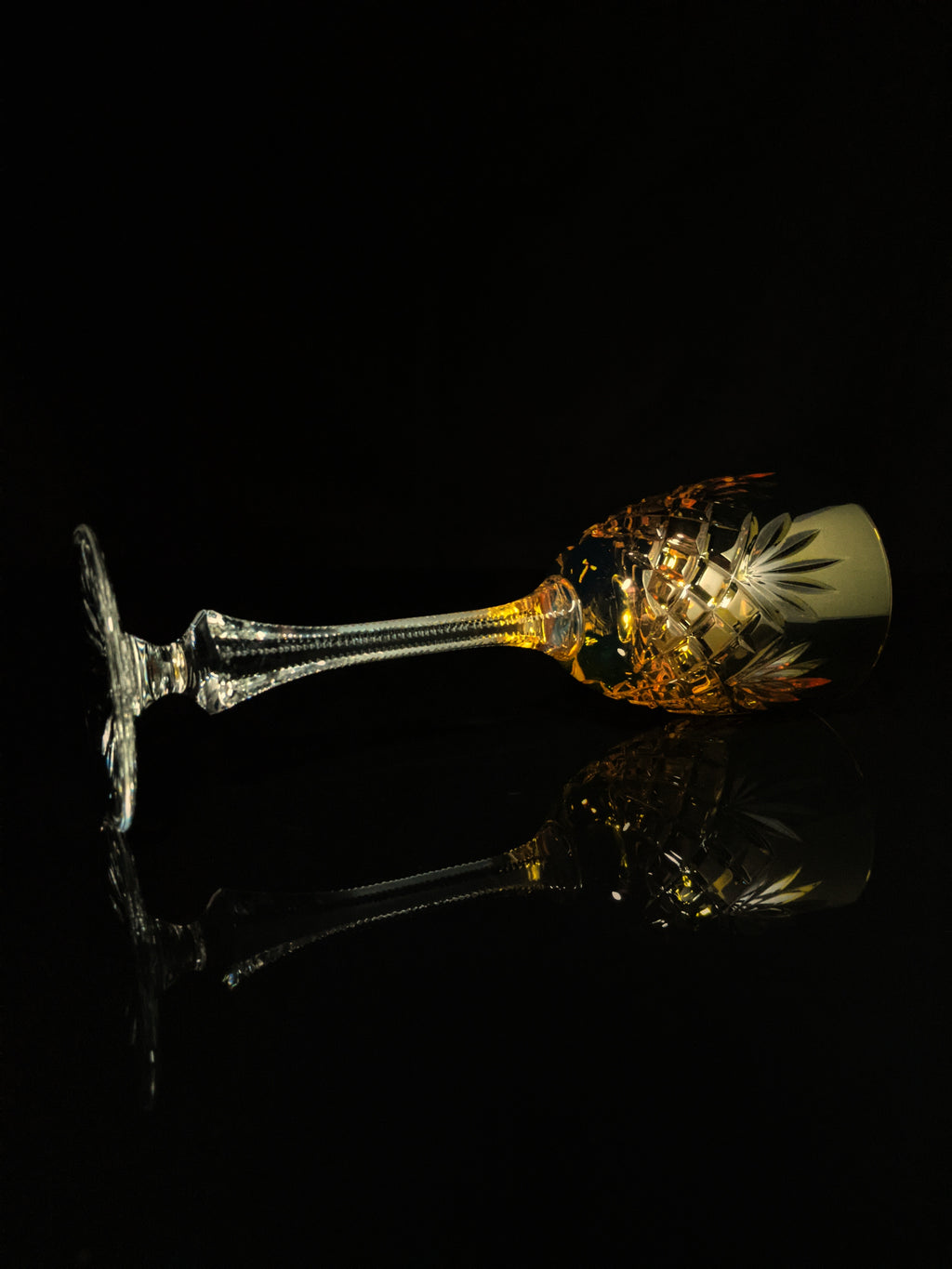 Faberge | Yellow Gold Odessa Hock Crystal Wine Glass. 8 3/8 H by 3" Rim