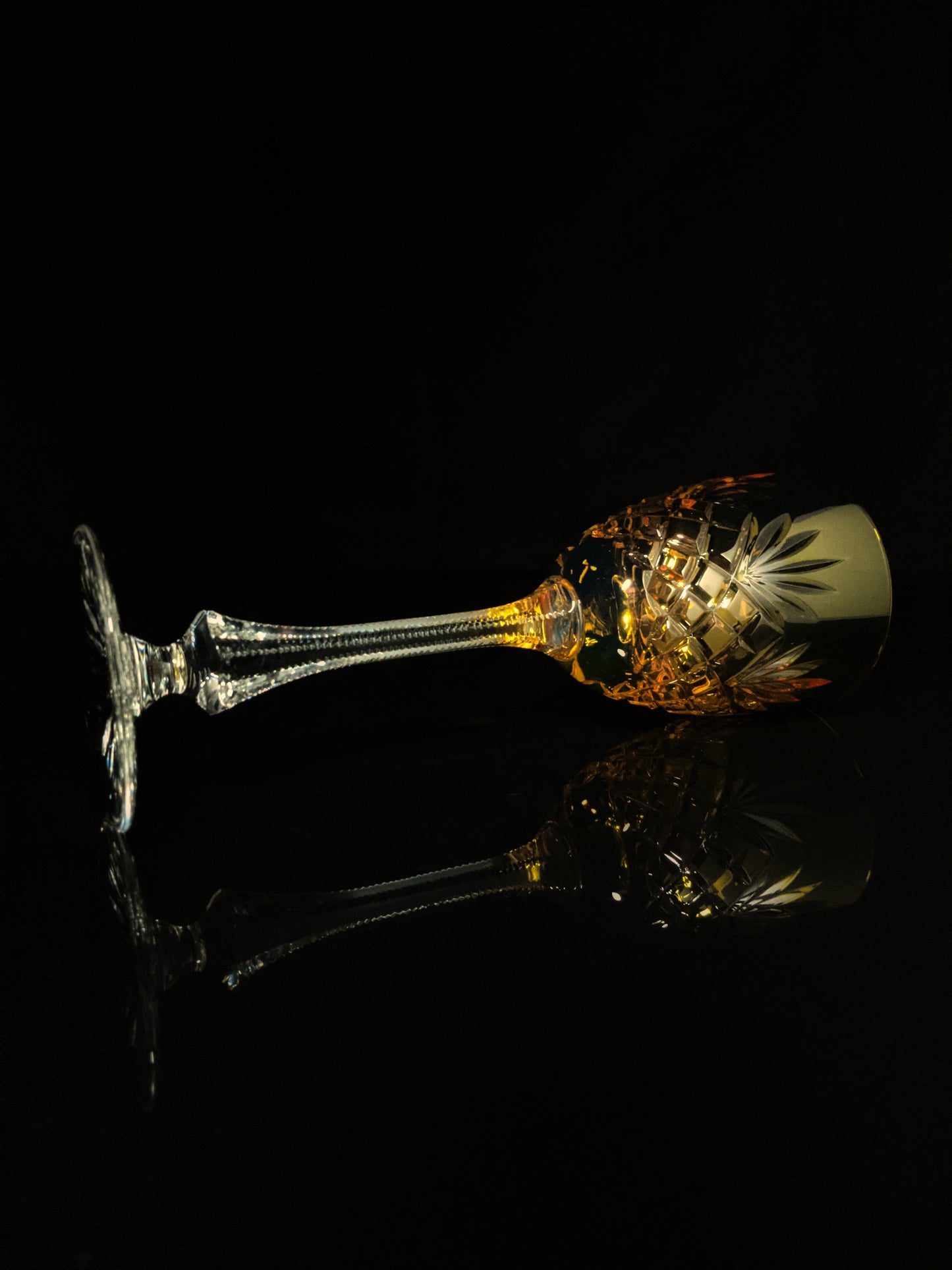 Faberge | Yellow Gold Odessa Hock Crystal Wine Glass. 8 3/8 H by 3" Rim