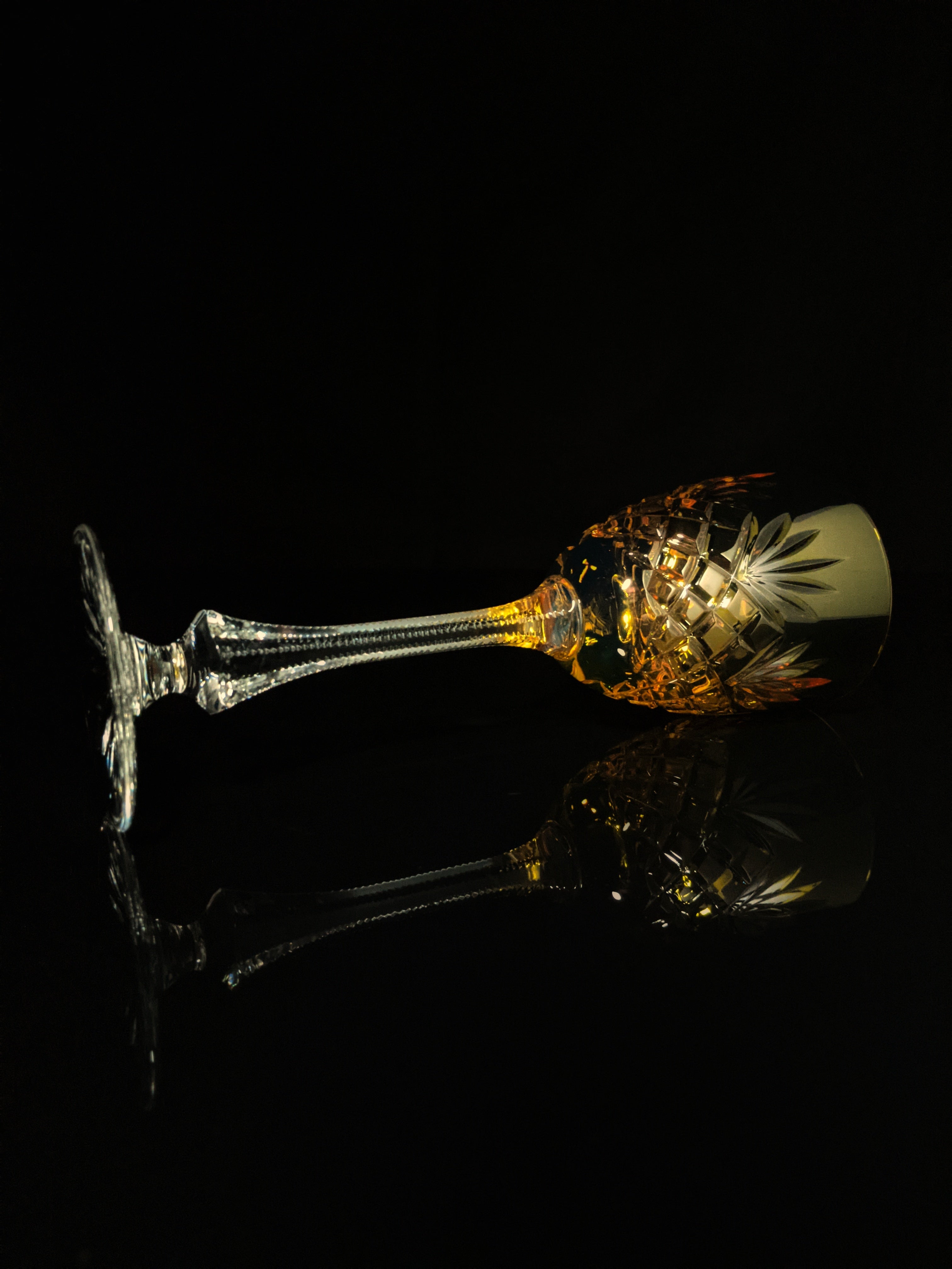 Faberge | Yellow Gold Odessa Hock Crystal Wine Glass. 8 3/8 H by 3" Rim