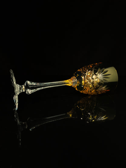 Faberge | Yellow Gold Odessa Hock Crystal Wine Glass. 8 3/8 H by 3" Rim