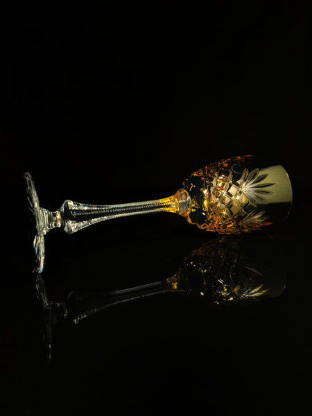 Faberge | Yellow Gold Odessa Hock Crystal Wine Glass. 8 3/8 H by 3" Rim