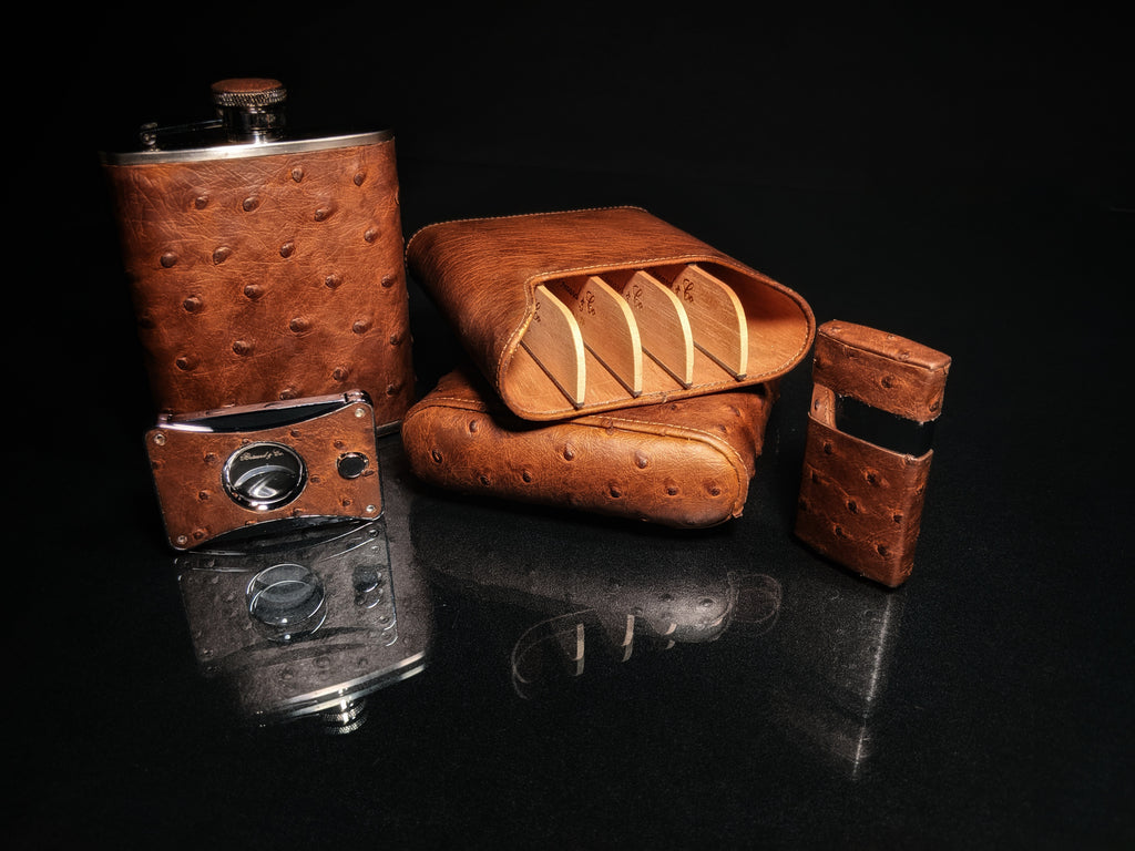 Brizard and Co Havana Traveler in Genuine Saddle Ostrich with Cutter and Lighter
