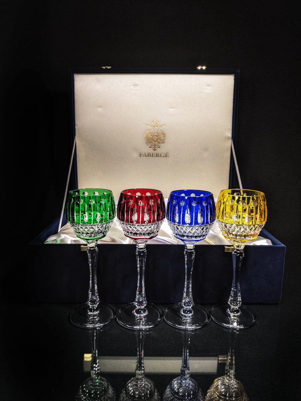 Fabergé Xenia Imperial Cased Cut to Clear Crystal Goblets — Signed