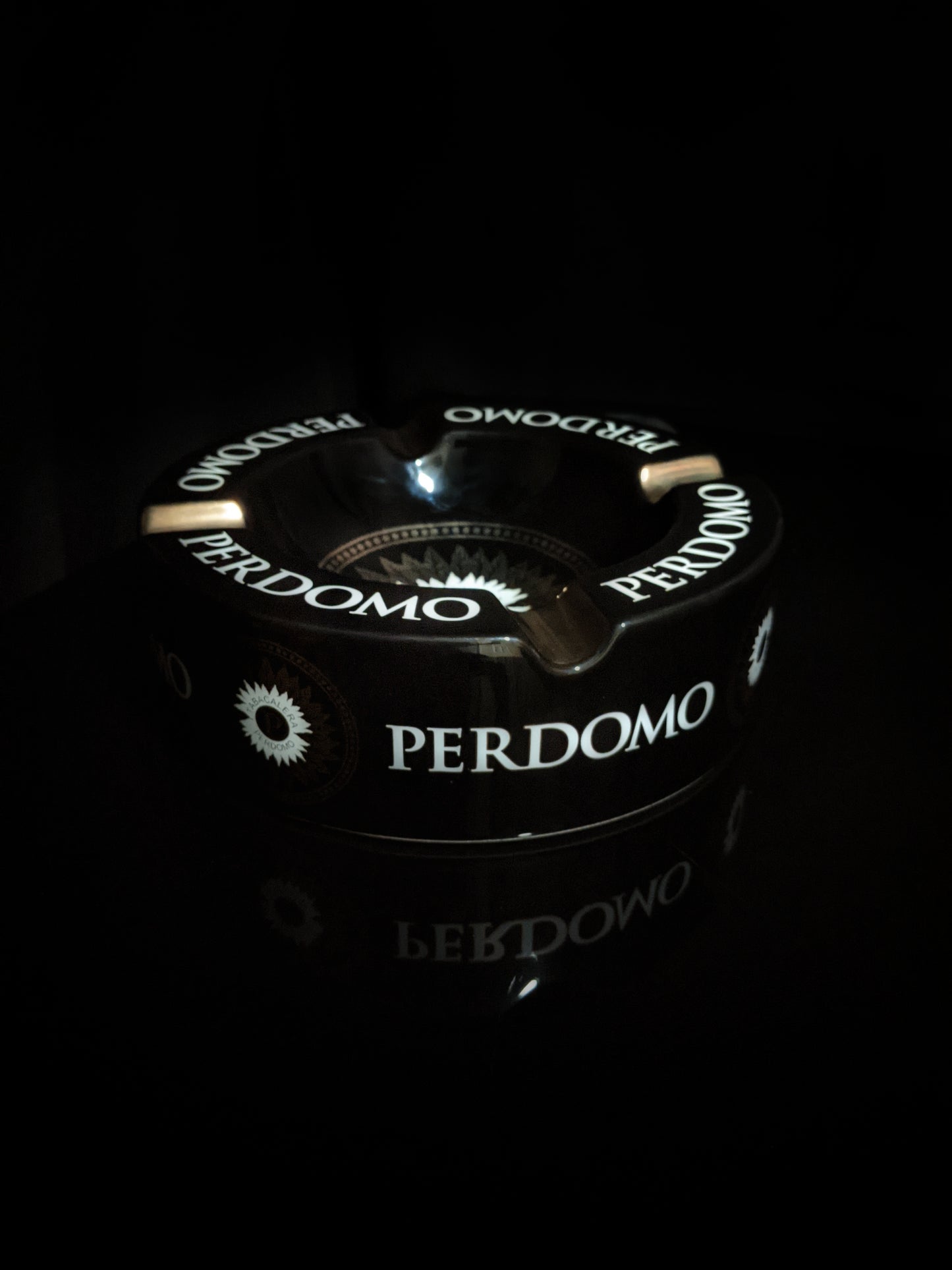 Perdomo Black and Gold Large Ceramic Ashtray 9" diameter NIB