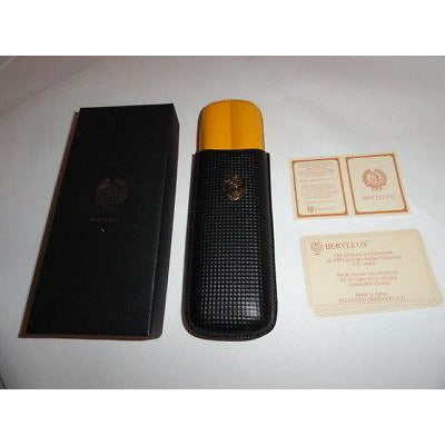 Beryllus  Black & Gold Leather Cigar Case holds 2 small size corona cigars