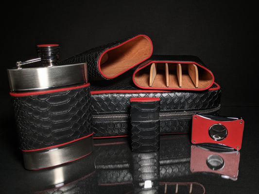 Copy of Brizard and Co Havana Traveler in Black Python Pattern and Red Leather Combo