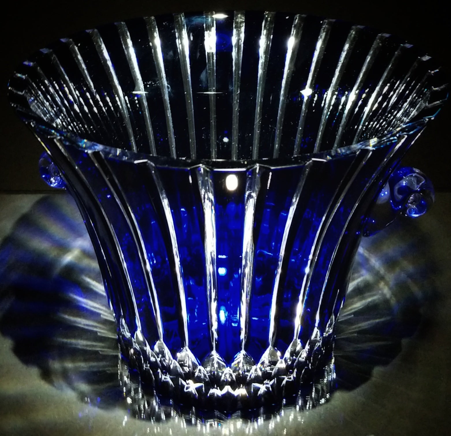 AJKA Cobalt Blue and Clear Cut Large Ice Bucket