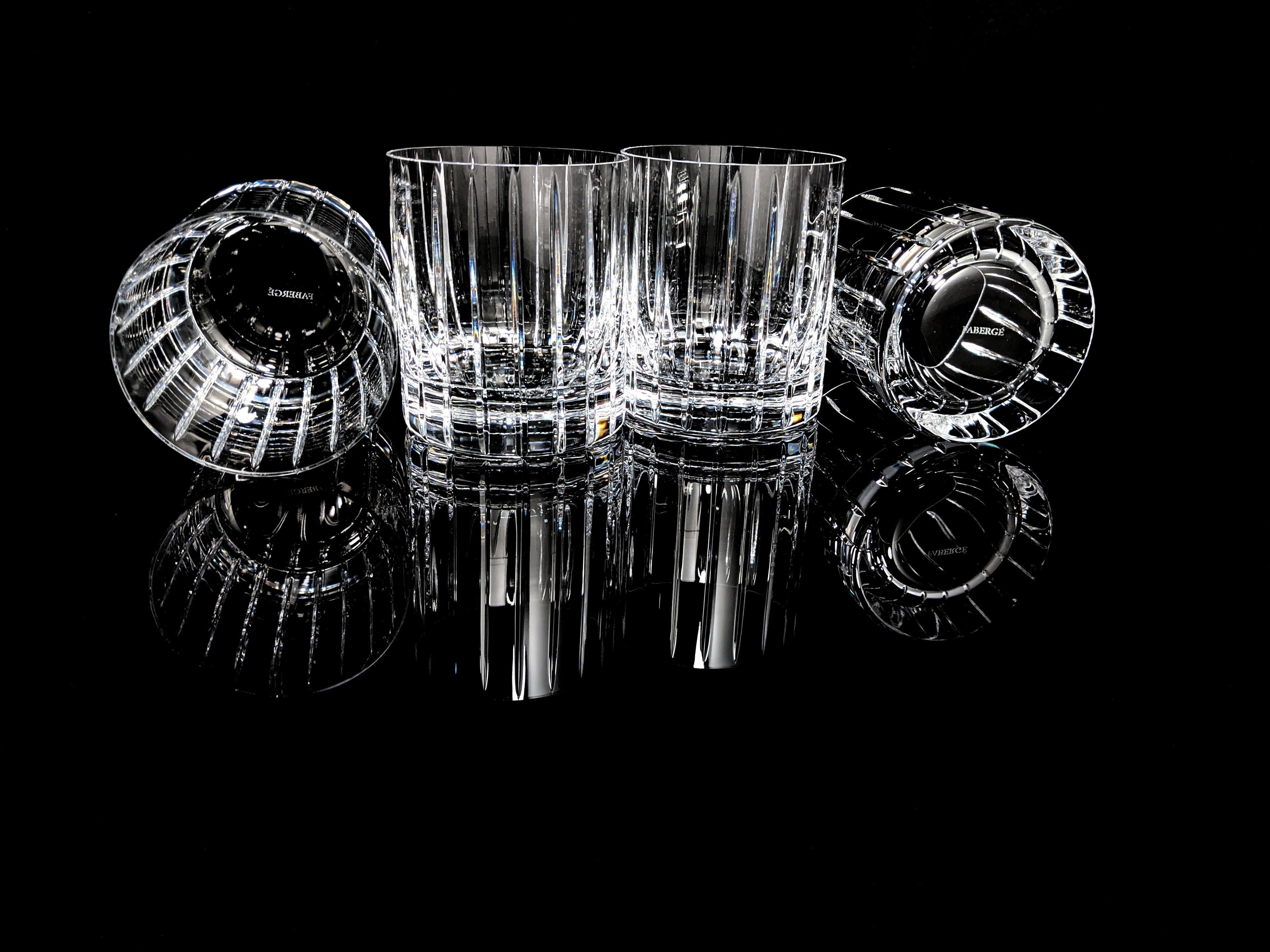 Faberge Atelier Crystal Collection  Highball Glasses set of 4 NIB  5 1/4" H x 2 7/8" W