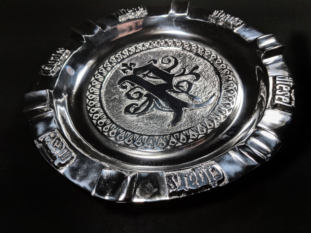 Drew Estates Polished Pewter 9 " cigar ashtray with 5 slots for your cigars
