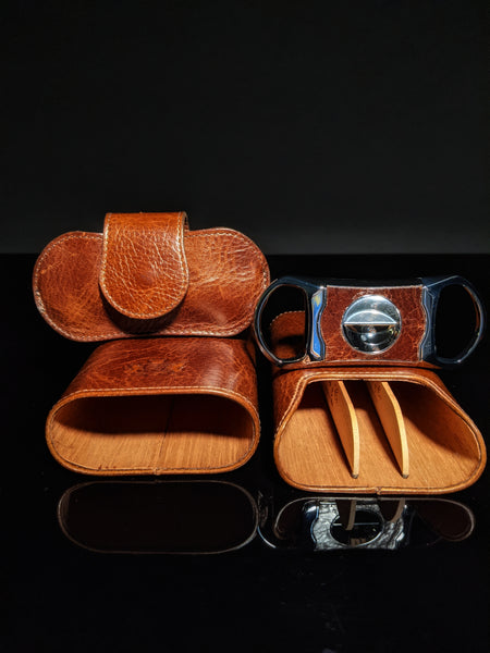 Brizard and Co The "Show Band" 3 Cigar Case - Antique Saddle Leather with V-Cutter