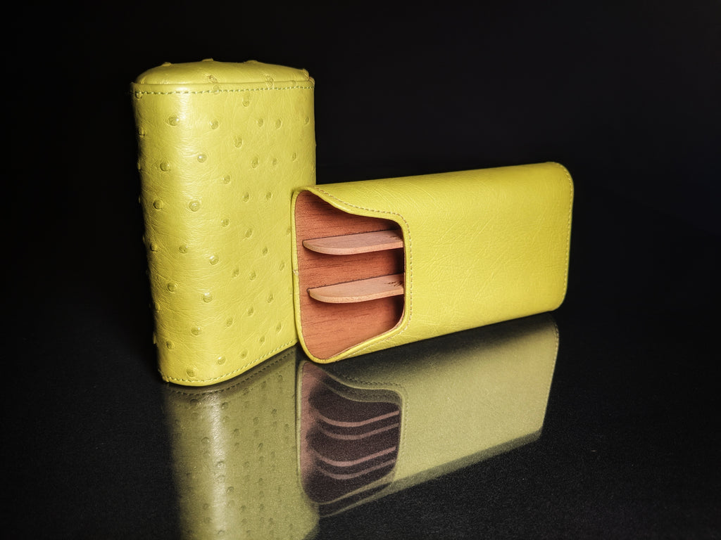 Brizard and Co Ostrich Matcha 3 Cigar Case