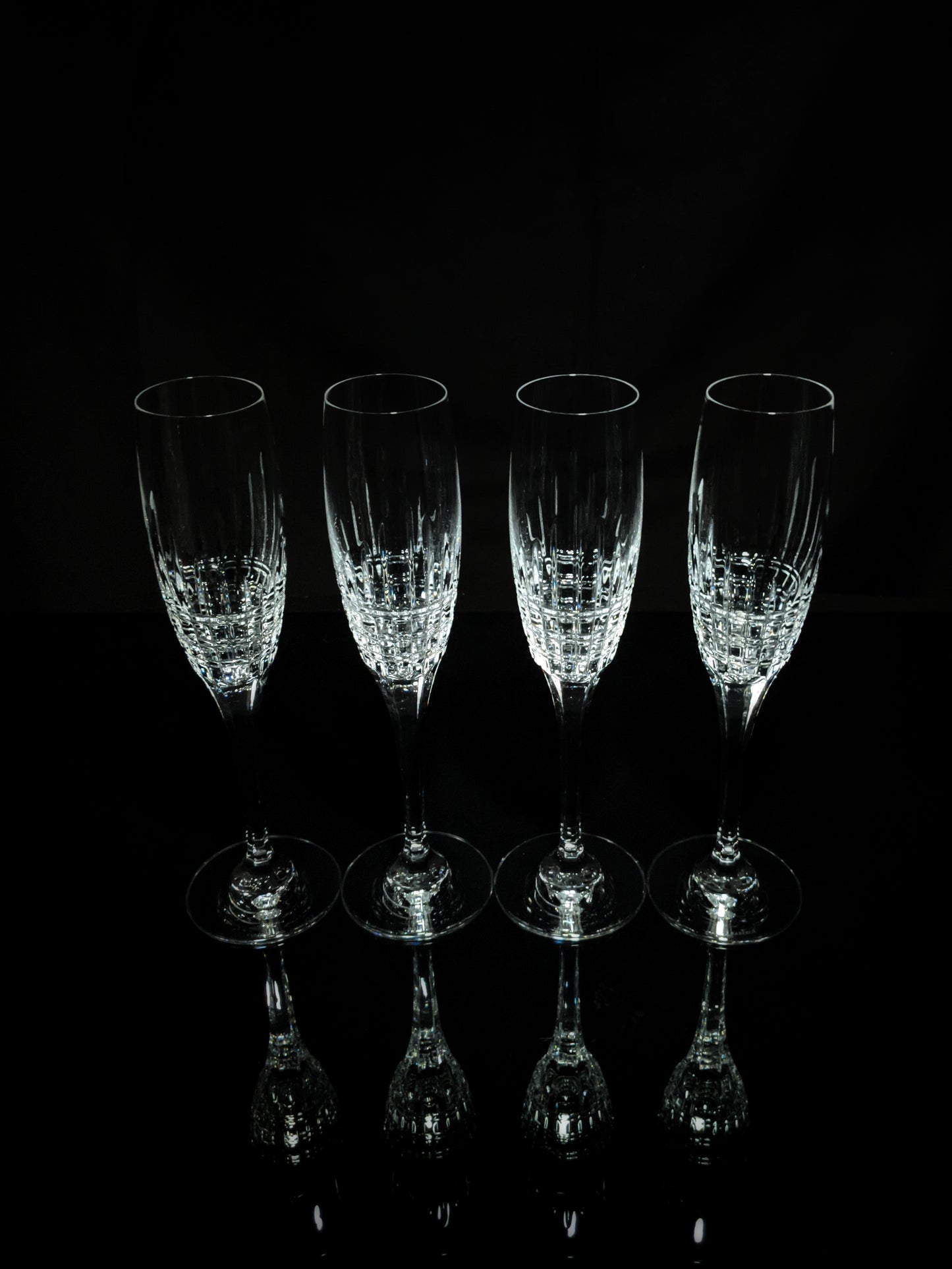 Faberge Crown Clear Cut Crystal Champagne Flutes Set of 6 NIB